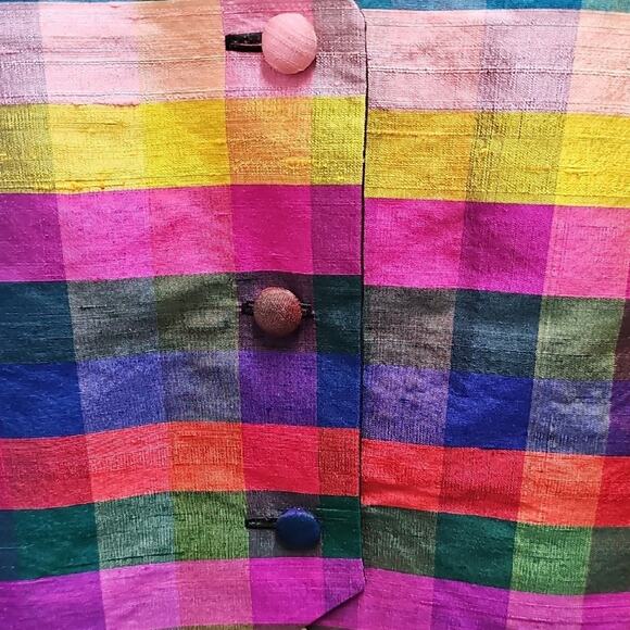 Handcrafted Women's Artistic Multicolor Plaid and Floral 3 Button Vest Size S/M - Picture 5 of 7